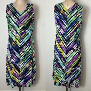 IC By Connie K Sleeveless Dress Colorful art to wear lagenlook whimsical size L